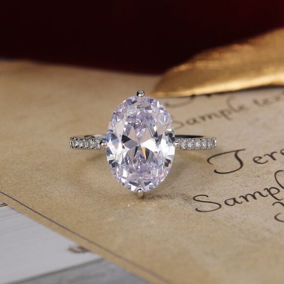 💍925 Silver Crystal Pure Oval Thin Anillos Dainty Fashion Ring for Women, K816 - Picture 7 of 8